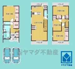4LDK、土地面積90.3平米、建物面積110.15平米、木造2階建。