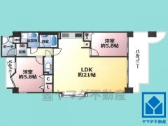 2LDK、専有面積68.5平米、バルコニー面積16.23平米、7階建て4階部分の南西角部屋。