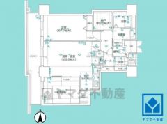 2LDK、専有面積68.75平米、バルコニー面積14.27平米、24階建て21階部分。耐震性・耐火性の高いSRC造です。