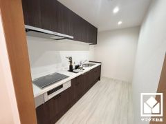 キッチンは空間を有効活用できる壁付けタイプ。毎日の家事の負担を軽減でき、水道代の節約にもなる食器洗乾燥機付き。