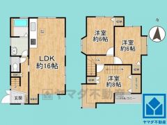 3LDK、土地面積93.36平米、建物面積81.99平米、木造2階建。