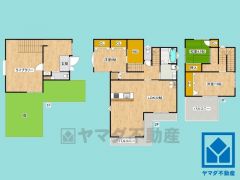 4SLDK、土地面積231.29平米、建物面積144平米、木造3階建。