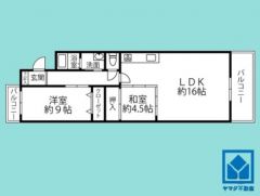 2LDK、専有面積58.16平米、3階建て2階部分の南西角部屋。