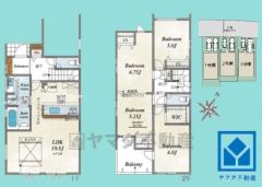 3LDK、土地面積105.98平米、建物面積109.79平米、木造2階建。尼崎南武庫之荘10丁目全3棟の2号棟です。2026年1月下旬完成済み。
