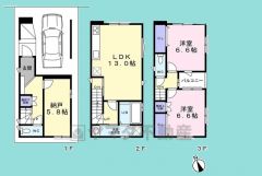 2SLDK、土地面積48.15平米、建物面積97.6平米、木造3階建。2024年7月完成の未入居戸建です。
