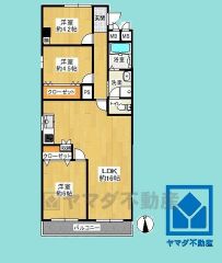 3LDK、専有面積60.63平米、バルコニー面積4.86平米、3階建て最上階。