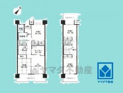 4LDK、専有面積99.69平米、バルコニー面積20.24平米、16階建て8階部分。戸建て感覚でお住まいいただけるメゾネットのお部屋です。耐震性・耐火性の高いSRC造。