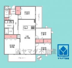 4LDK、専有面積106.6平米、バルコニー面積19.58平米、5階建て2階部分の南東角部屋。