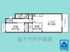 2LDK、専有面積58.16平米、3階建て2階部分の南西角部屋。