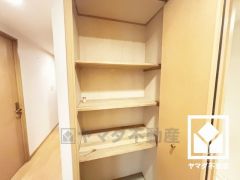 洗面室の手前に収納があり、日用品の収納や、バスタオル・パジャマ等を収納できるリネン庫などとしてもお使いいただけます。