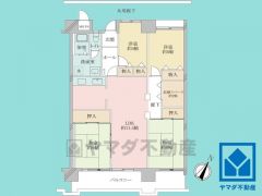 4LDK、専有面積97.66平米、バルコニー面積14.23平米、14階建て12階部分。耐震性・耐火性に優れたSRC造です。
