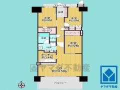 3LDK、専有面積77.47平米、バルコニー面積13.42平米、7階建て2階部分。