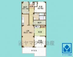 3SLDK、専有面積121.09平米、バルコニー面積23.69平米、4階建て1階部分。