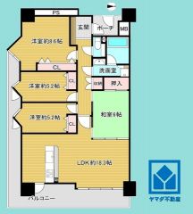 4LDK、専有面積94.07平米、バルコニー面積34.61平米、13階建て3階部分の南東角部屋。耐震性・耐火性の高いSRC造です。