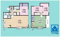 3LDK、土地面積90.74平米、建物面積93.66平米、木造2階建。