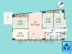 4LDK、専有面積78.79平米、バルコニー面積4.4平米、3階建て2階部分の南東角部屋。