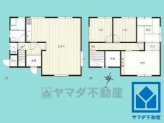 4LDK、土地面積199.96平米、建物面積107.7平米、木造2階建。