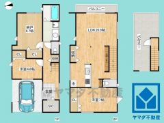 2SLDK、土地面積90.01平米、建物面積93.96平米、木造2階建。