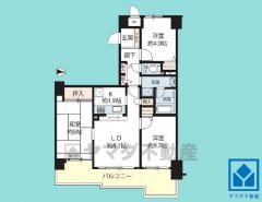 3LDK、専有面積64.11平米、バルコニー面積13.26平米、6階建て3階部分。