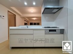 調理に手間がかかりがちな肉や魚を、短時間でサッと焼き上げることができるグリル付き。換気効率が高くお手入れしやすいスリム型のレンジフードも完備。スッキリとしたスタイリッシュなデザインも魅力の一つです。