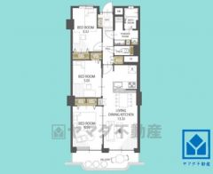 3LDK、専有面積68.4平米、バルコニー面積9.13平米、13階建て8階部分。耐震性・耐火性に優れたSRC造です。