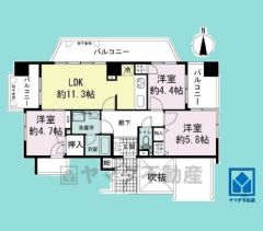 3LDK、専有面積60.78平米、バルコニー面積23.37平米、7階建て5階部分。
